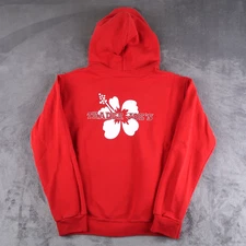 Trader Joe’s Hoodie Red Pullover Sweatshirt Adult S Small Floral Logo