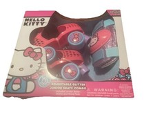 2017 HELLO KITTY  ADJUSTABLE  SKATE SET W/ KNEE PADS  RARE SIZE J6-J12 **NEW**