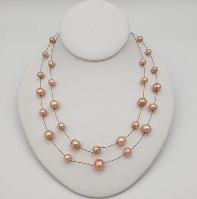 Honora Graduated Peach Freshwater Pearl Double Strand Floating Necklace 18 