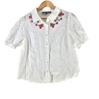 Princess Highway Button Up Shirt Womens 10 White Embroidered Floral Top 139637