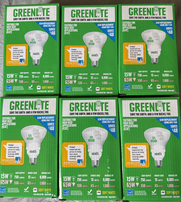 6 - Greenlite 15W/65W-CFL Reflector Soft White bulbs, 750 Lumen (Par30)
