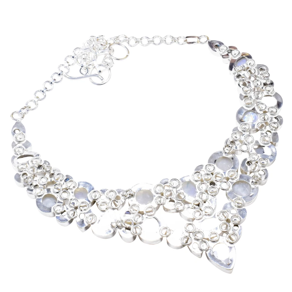 A++ Moonstone Gemstone Handmade 925 Sterling Silver Jewelry Necklace Size 18" - Image 4 of 4