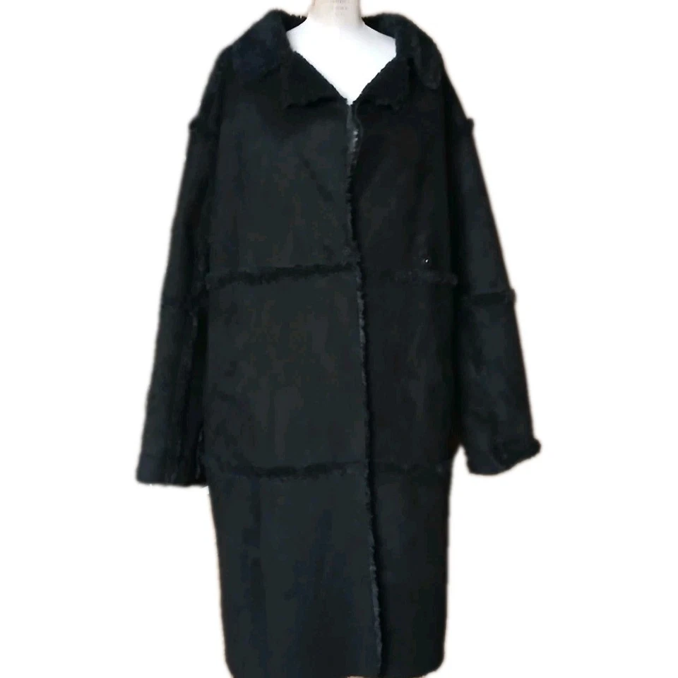 Chaqueta para mujer Ugg negra Takara Luxe pelusa piel sintética polar larga ajuste cómodo L. Foto 3 de 4