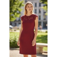 White House Black Market Burgundy Lace Yoke Cap Sleeve Sheath Dress 0 570021644