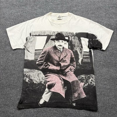 Vintage 90s Albert Einstein T Shirt Mens Large White AOP Art Quote Single Stitch