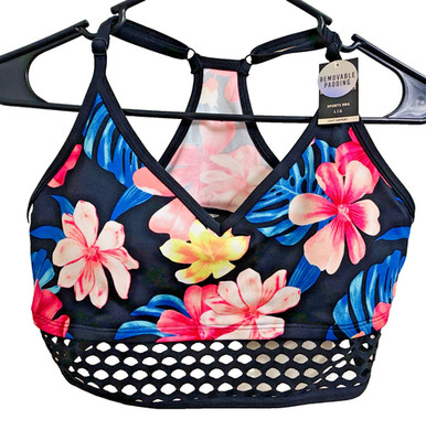 Victoria's Secret Pink Ultimate Floral Black Sports Bra Large Racerback NWT