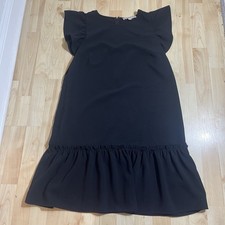 Loft Womens Shift Dress Black Ruffle Flare Cap Sleeves Size Medium
