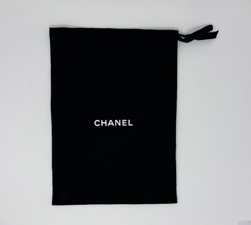CHANEL Sacchetto antipolvere nero con coulisse 15”x11” borsa da viaggio borsa portaoggetti