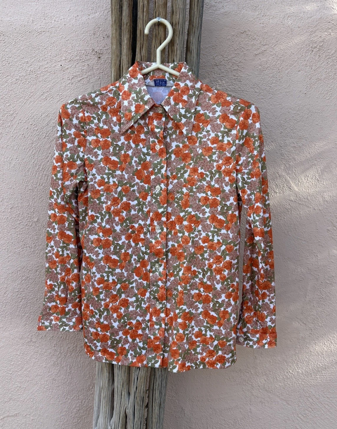 VINTAGE LADYS SHIRT SEARS PERMA PREST FLORAL POLYESTER BIG COLLAR RETRO SIZE 10