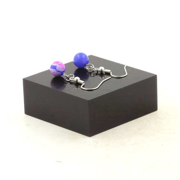 Ohrringe 1 Perle Achat Venen Drachen- Fuchsie Und Blau 8 Mm Made In Germany-image