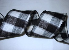 2-1/2" Black White Buffalo Plaid Flannel Wired Edge Ribbon - Farmhouse 4 Yds