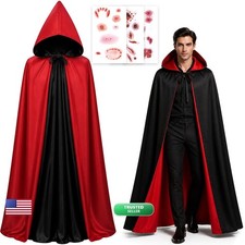 Mnwgjko Vampire Costume Accessories, Reversible Black Red Hooded Cape Cloak