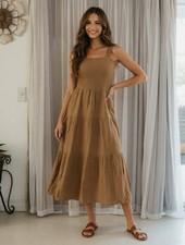 Quince Women's 100% Organic Cotton Gauze Smocked Sleeveless Maxi Dress - Small