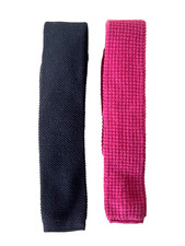 LOT 2 VINTAGE RED MAXXUM BLACK PRIVATE CLUB COTTON WOOL KNIT SQUARE NECK TIES