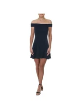 TEEZE ME Womens Navy Short Sleeve Micro Mini Fit + Flare Dress Size: 3/4