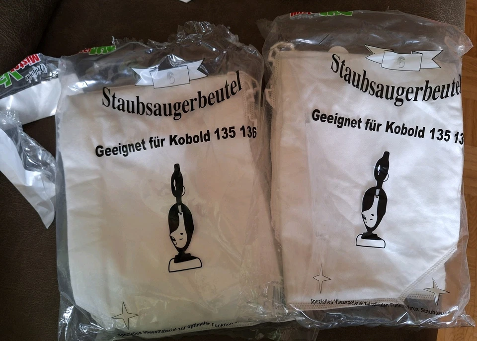 Geeignet für VORWERK Kobold 135 136, Staubsaugerbeutel, Vliesmaterial, 7 Stück