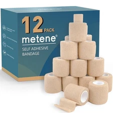 Metene 12 Pack Adhesive Bandages, Athletic Tape 2 inches x 5 Yards, Sports Tape,
