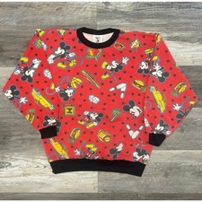 Vintage 90s Mickey Co Red Mens M Mickey Mouse Pattern Sweatshirt AOP All Over