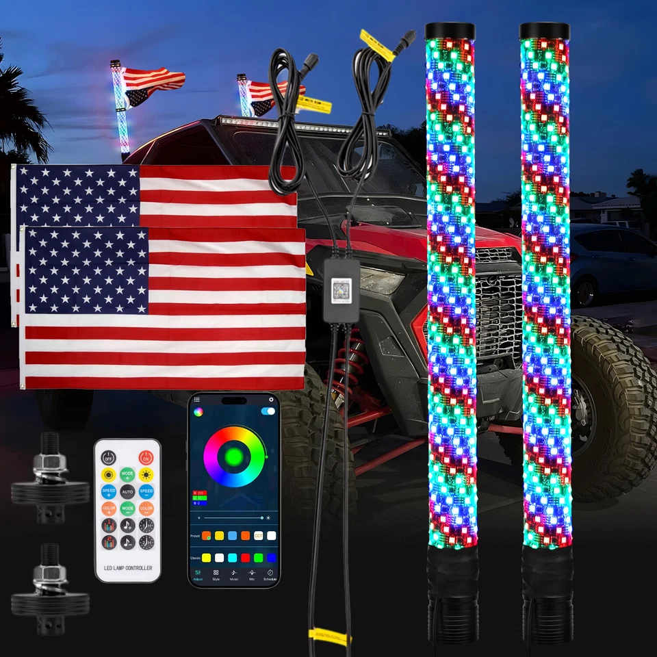 2x 2FT Thick Fat LED Whip Chasing RGB Lights For Can-Am Outlander Max 1000 1000R - Image 2 of 4