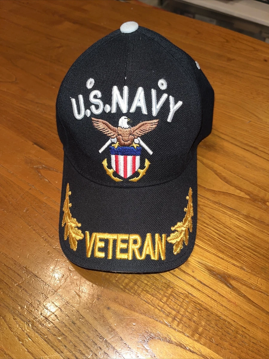 US Navy Veteran Embroidered Ball Cap Hat Navy Blue Flag Adjustable
