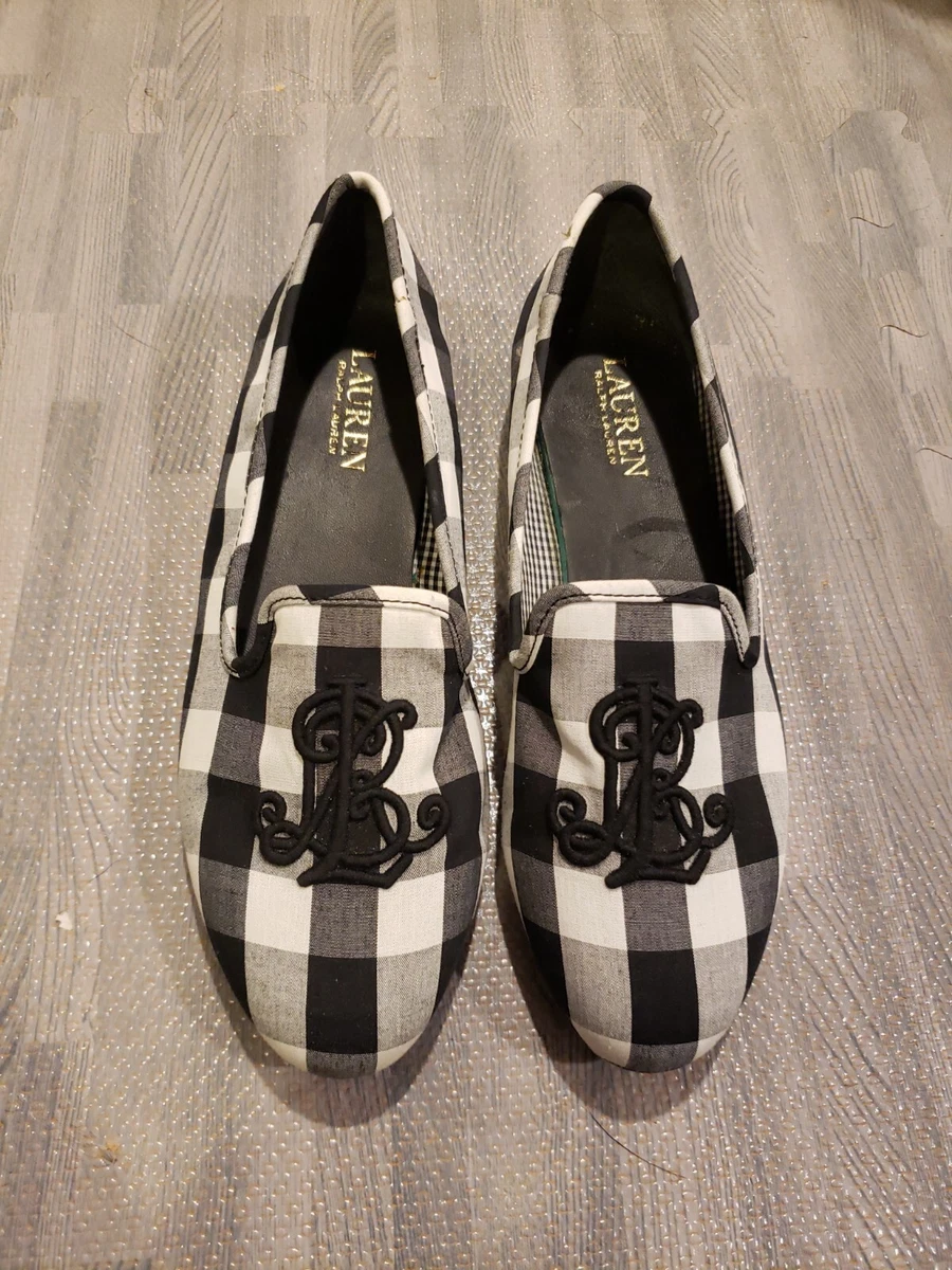 Lauren Ralph Lauren Coleena Gingham Loafers 8B Shoes Slip Ons Logo