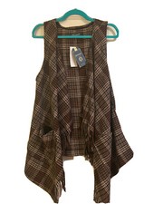 Democracy Plaid Long Fringe Vest New With Tags Size Medium