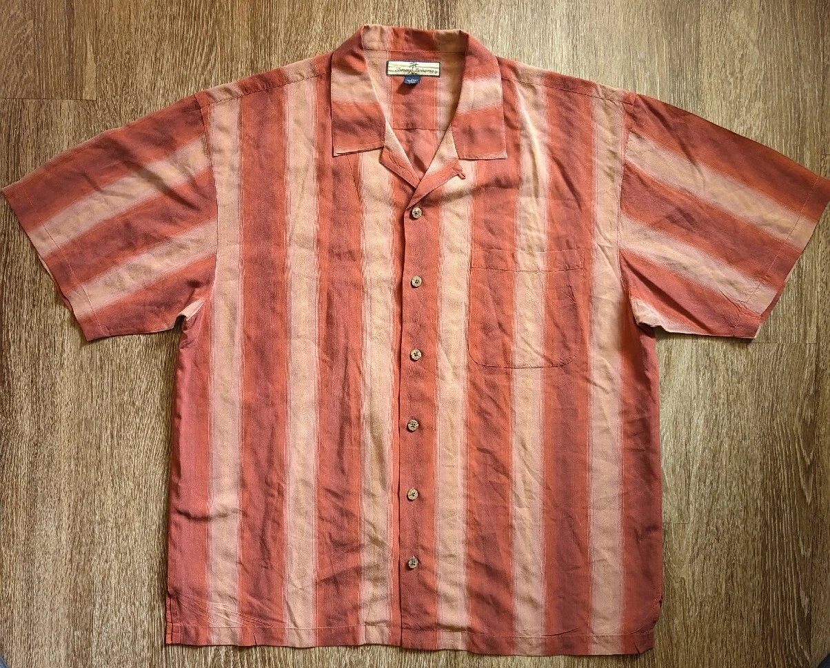 100% Silk Tommy Bahama Collared Button Down Hawaiian Style Shirt L