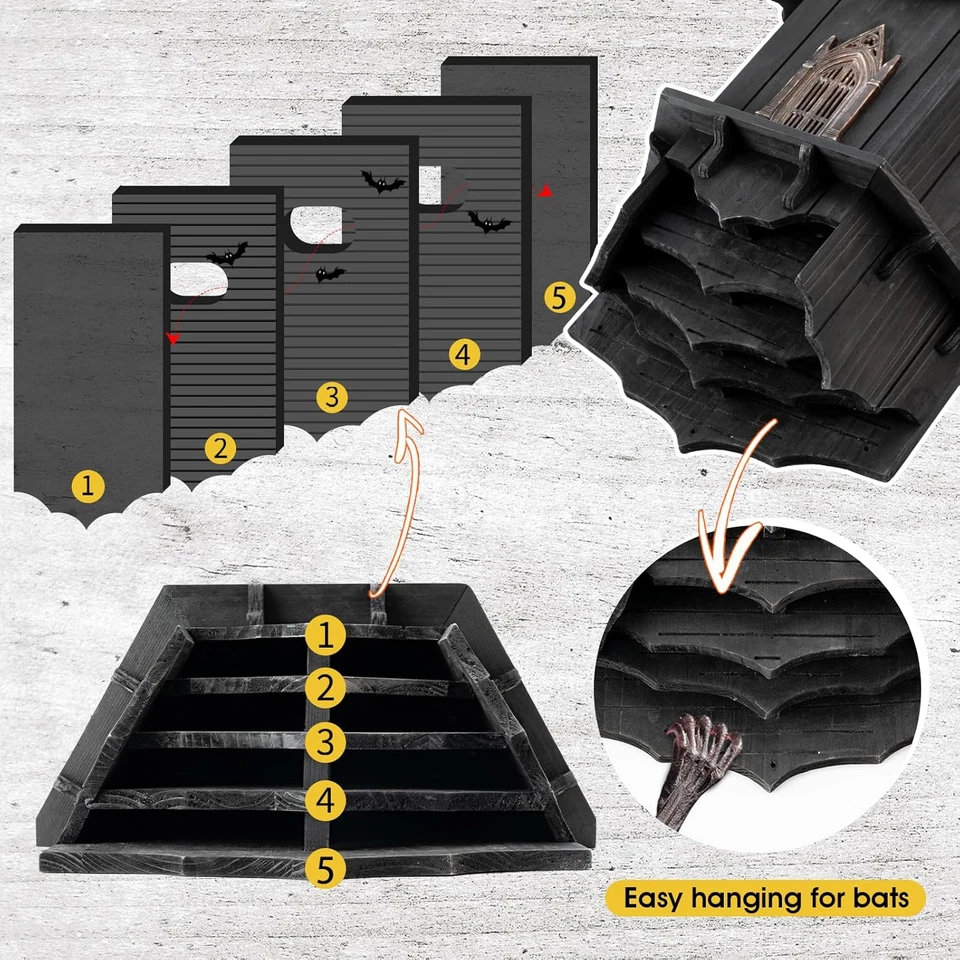 Casas de murciélagos castillo de madera extra grandes para caja de murciélagos exterior para exteriores - Cuatro cha Foto 3 de 4