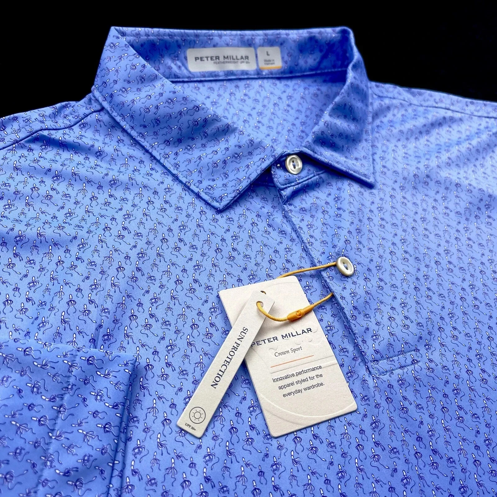 Peter Millar Crown Sport Featherweight Squid Pro Quo Polo Shirt Blue Large $110