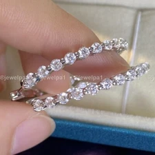 Solid 14K White Gold Moissanite 3 CT Round Cut Inside Out Hoop Earrings For Her