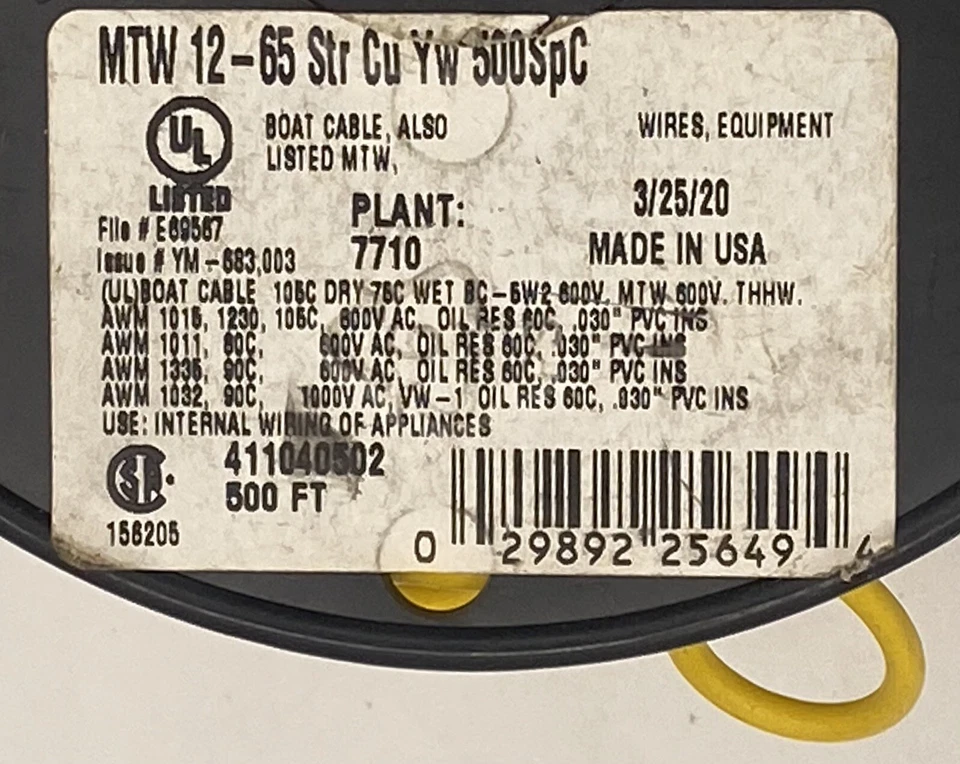 Cable Coleman MTW-12-AMARILLO cable de construcción - 500 pies Foto 2 de 2