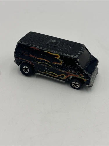 Vintage 1974 Hot Wheels Super Van Black w Flames Hong Kong Blackwall Wheels