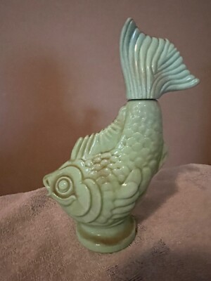 Vintage Avon Green Jade Koi Fish Bottlr Of Bath Oil Partially Full