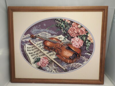 Vintage Completed Cross Stitch  Dimensions Sunset Fancy Fiddle Framed Matted
