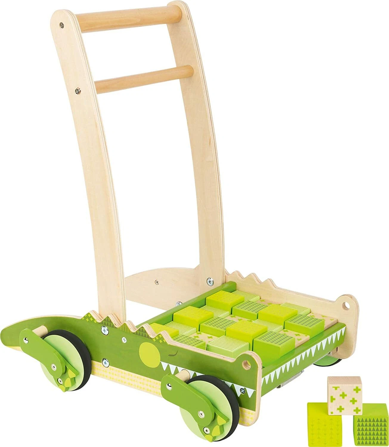 Baby Wooden Walker and Bricks Activity Block Cart Learning Push Along Toy Blocks