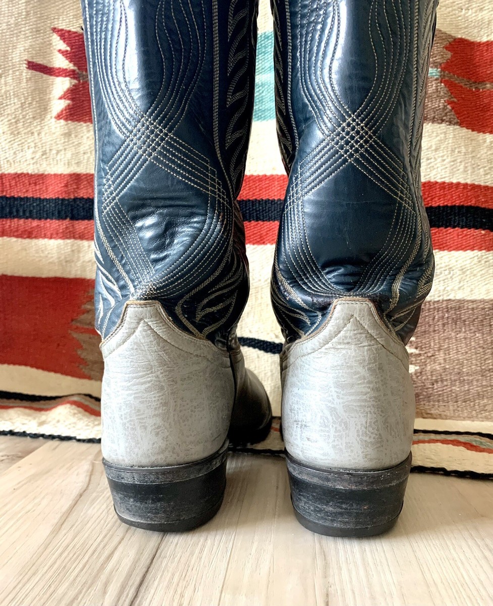 Tony Lama Cowboy Boots Mens 7 1/2D Antelope Gray & Navy 8056