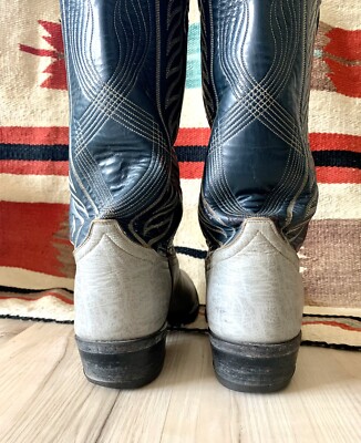 靴 vintage tony lama gray long boots Vintage Tony Lama Gray & Black Cap Toe Cowboy Boots Size 9.5