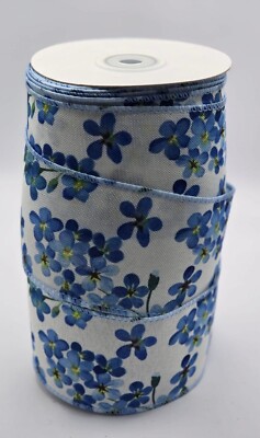 63 mm breit Draht blau Blumenband verschiedene Längen, Basteln, Schleifen, Frühling Sommer