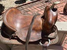 Vintage c. 1980 Pony/Children's Saddle  11" Seat Tooled Leather w/ Studs