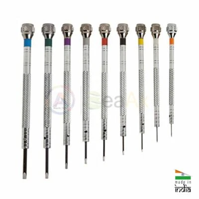 Serie di 9 cacciaviti in metallo misure 0.50 - 2.50 mm lame in acciaio e riserve