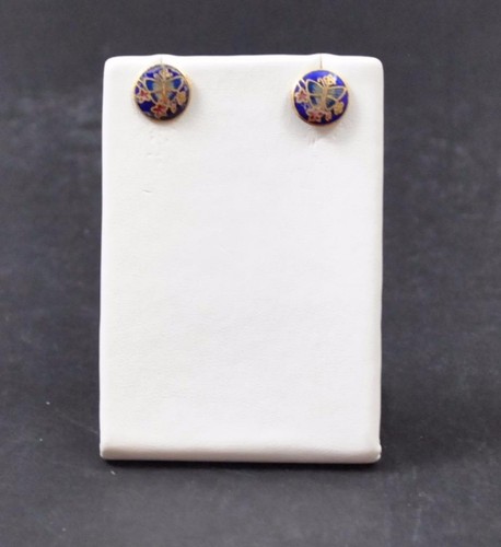 Vintage Pierced Post Pair Earrings Cloisonne Style In Gold Tone Setting - Picture 2 of 8