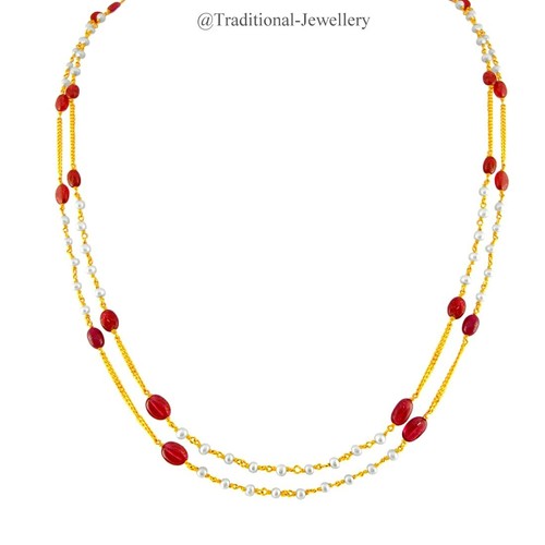 22KT Gold Ruby Bead and Pearls Beads 