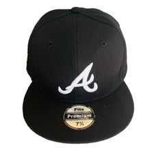 Baseball Cap Fitted Hat Atlanta Braves Flat Brim Multi Size Black w/ White logo