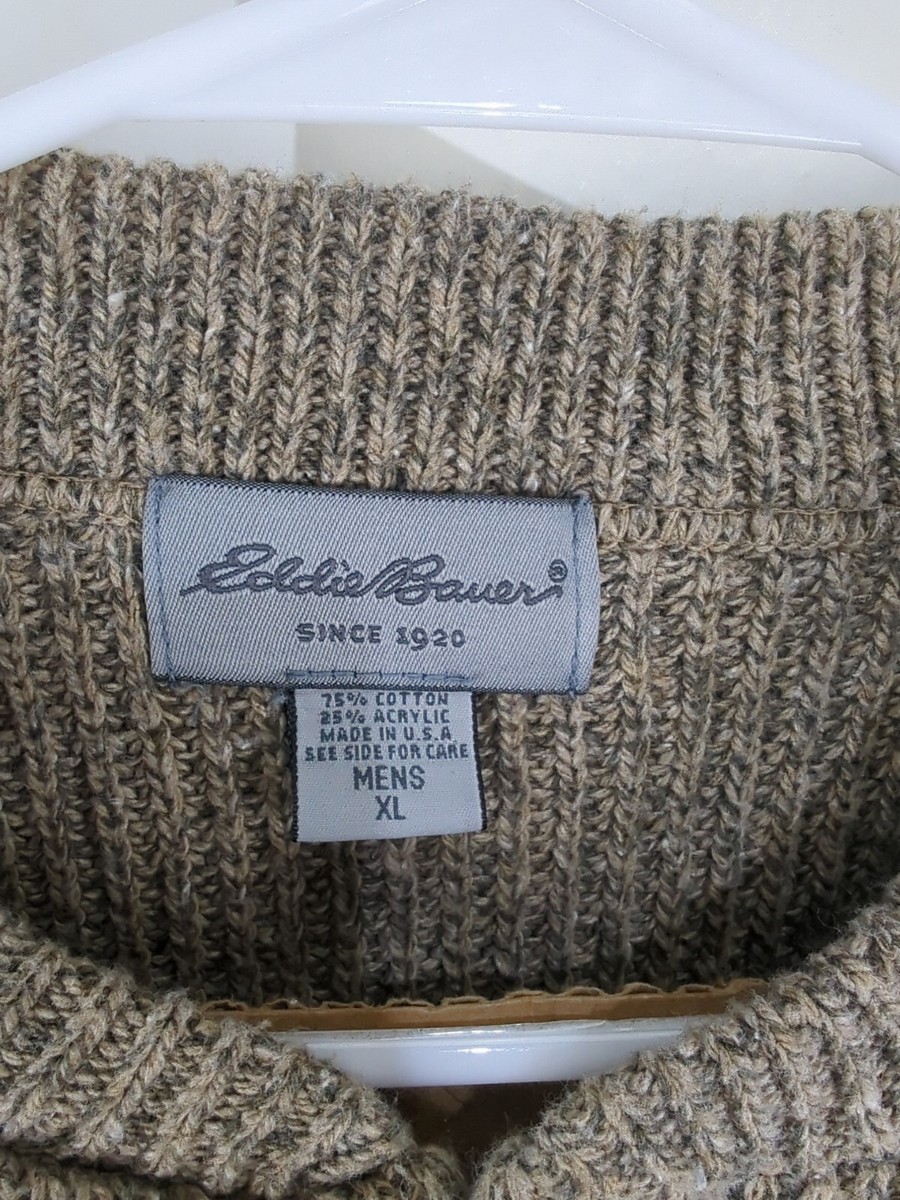 VINTAGE Eddie Bauer Sweater Mens XL Henley Knit Made USA 90s Earth
