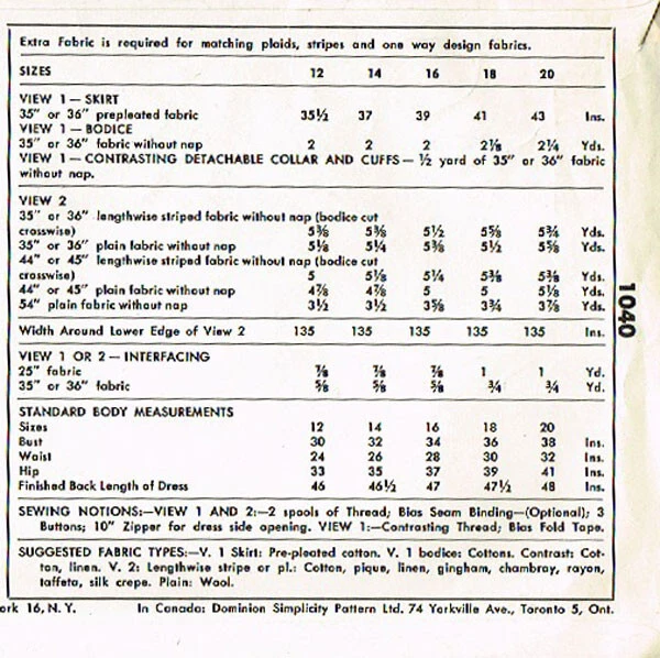 1950s Vintage Simplicity Sewing Pattern 1040 Uncut Misses Drop Waist Dress 30B - Image 3 of 4