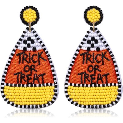 Halloween Earrings Candy Corn Pumpkin Beaded Drop Dangle Earrings Studs