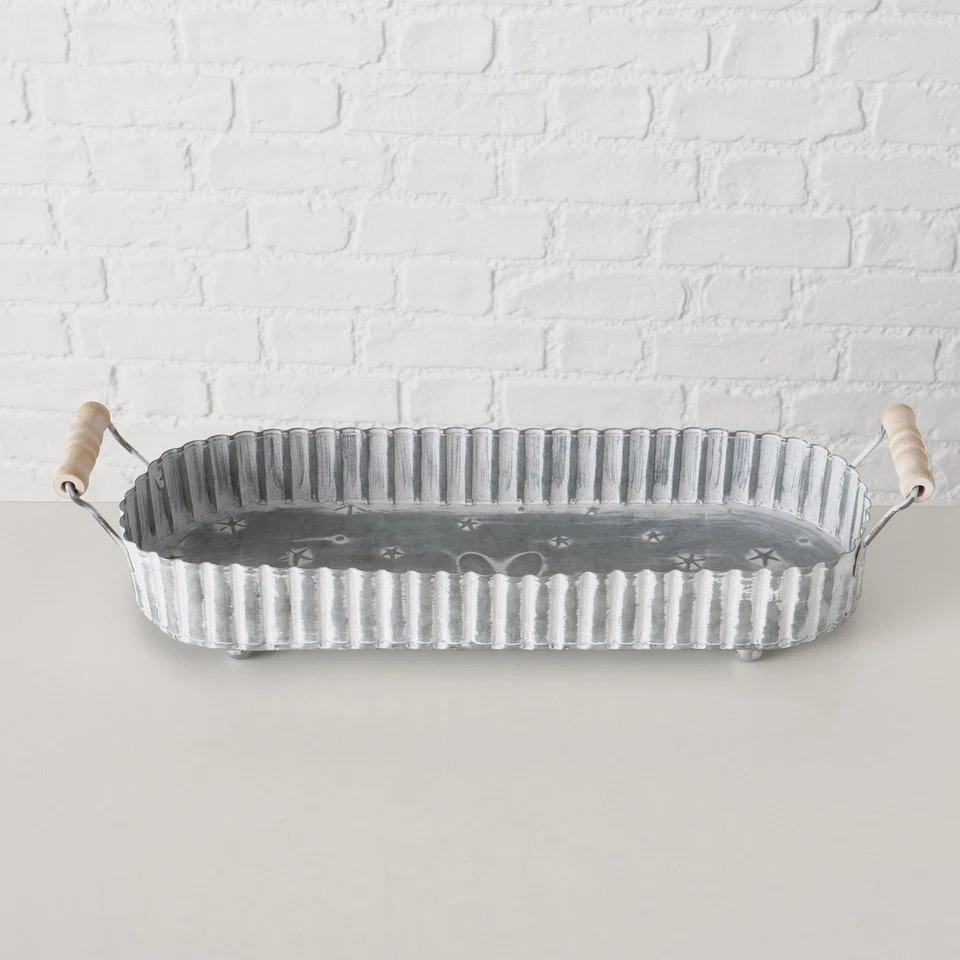 Tablett Dekotablett Eisen grau gekalkt Vintage 14 x 43 cm - Bild 2 von 4