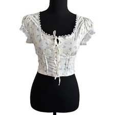 MINE Womens Y2K Floral Fairy Babydoll Top Size S Coquette Dainty Cottagecore