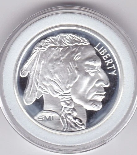INDIAN - BUFFALO - SMI - ONE OUNCE FINE SILVER ROUND 999 IN CAPSULE