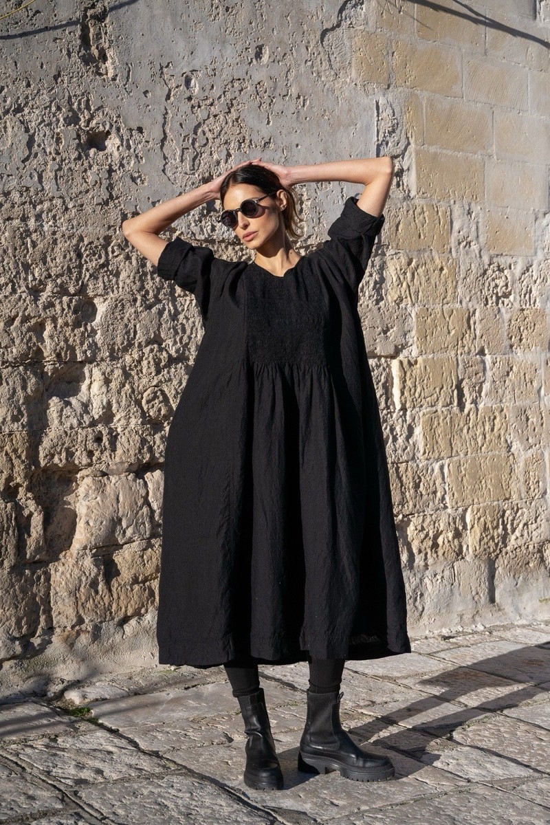 navy blue dress for baby girl Ewa I Walla Vintage Lagenlook Dress L 10 Women Winter Long Sleeve Midi NEW  35404 main image 1
